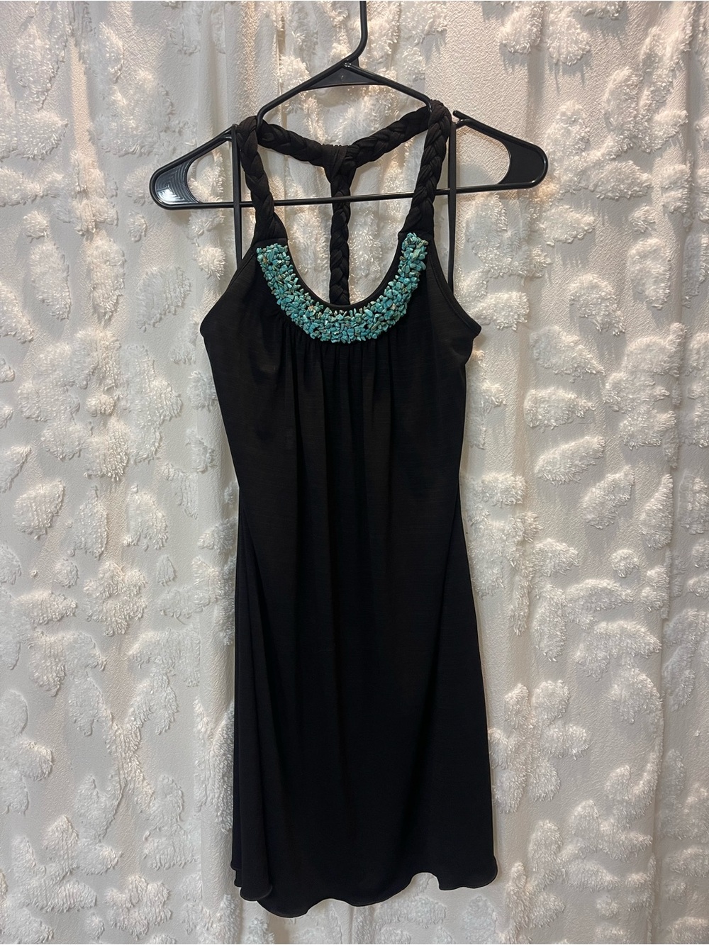 Iz Byer California turquoise beaded halter neck dress